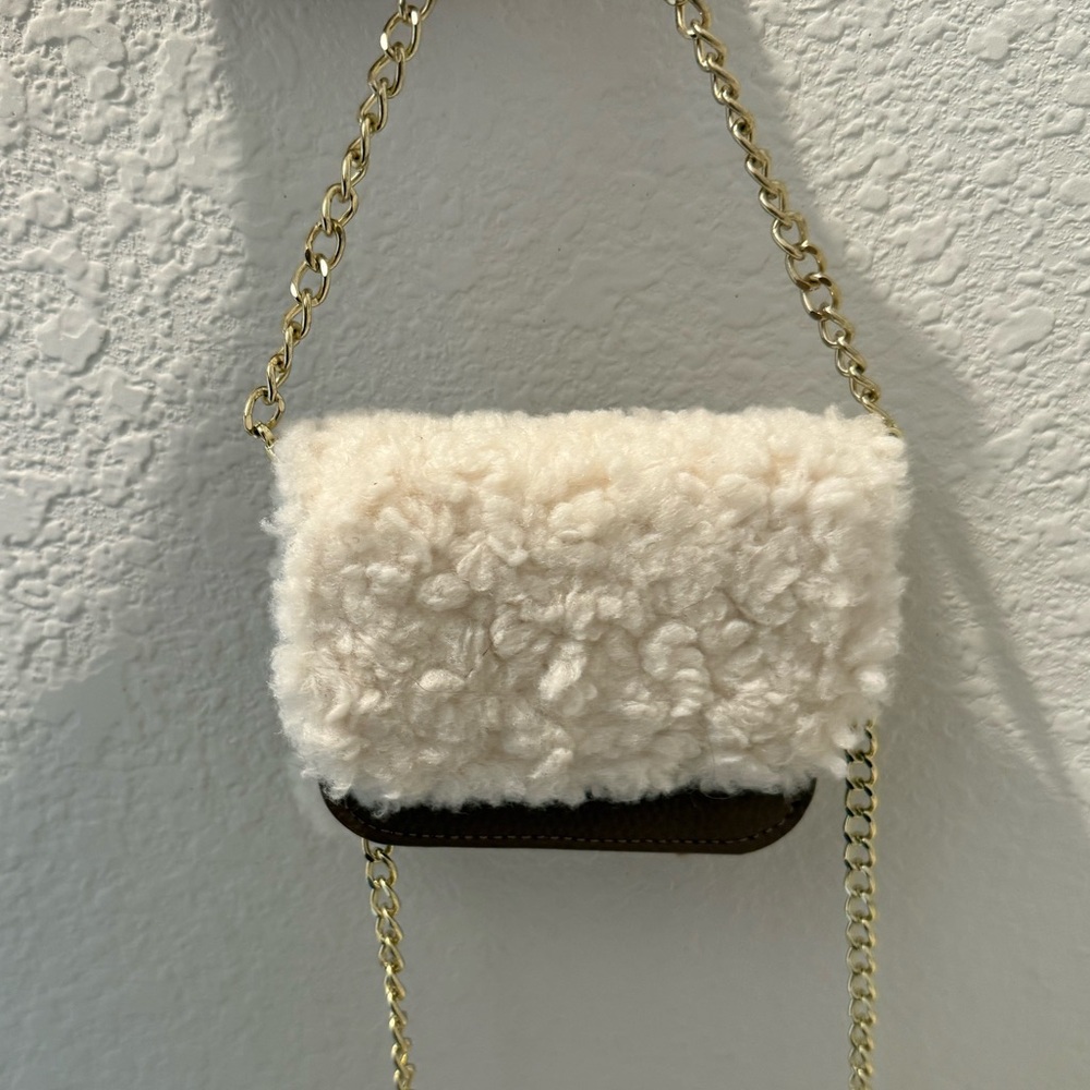 Sherpa Crossbody Chain Mini Bag Coinpurse Brown Cream